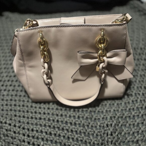 ๐ Michael Kors Jane Large Satchel Shoulder Bag - Blush Pink Leather Gold Chain - Picture 2 of 14